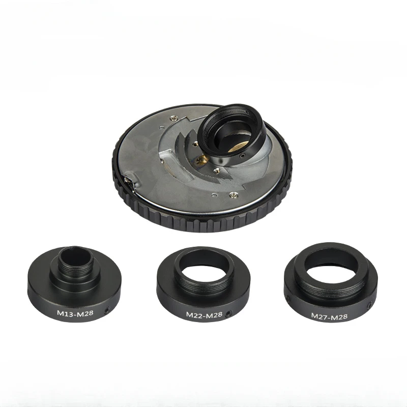 Lens Adapter Ring - 全金属製リングアダプター。M13、M22、M27のネジをM28に変換。顕微鏡の対物レンズ用。ノーズピースインターフェースの変換に使用。