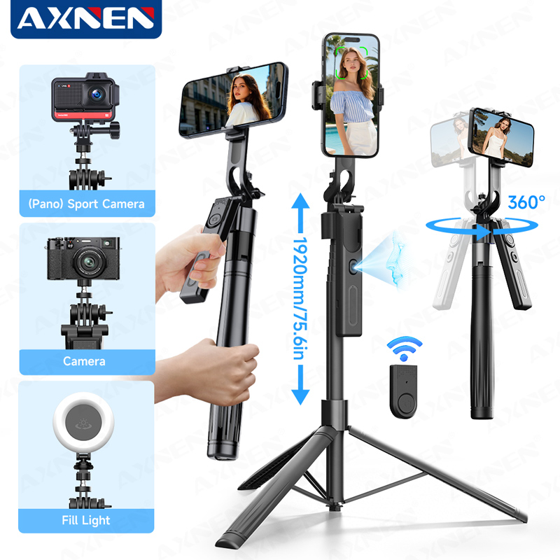 Photography Basics - AI追跡機能付きジンバル自撮り棒 携帯電話スタンド ワンクリックポップアップ三脚 最大75.59インチまで伸縮 反振機能付き 360度回転