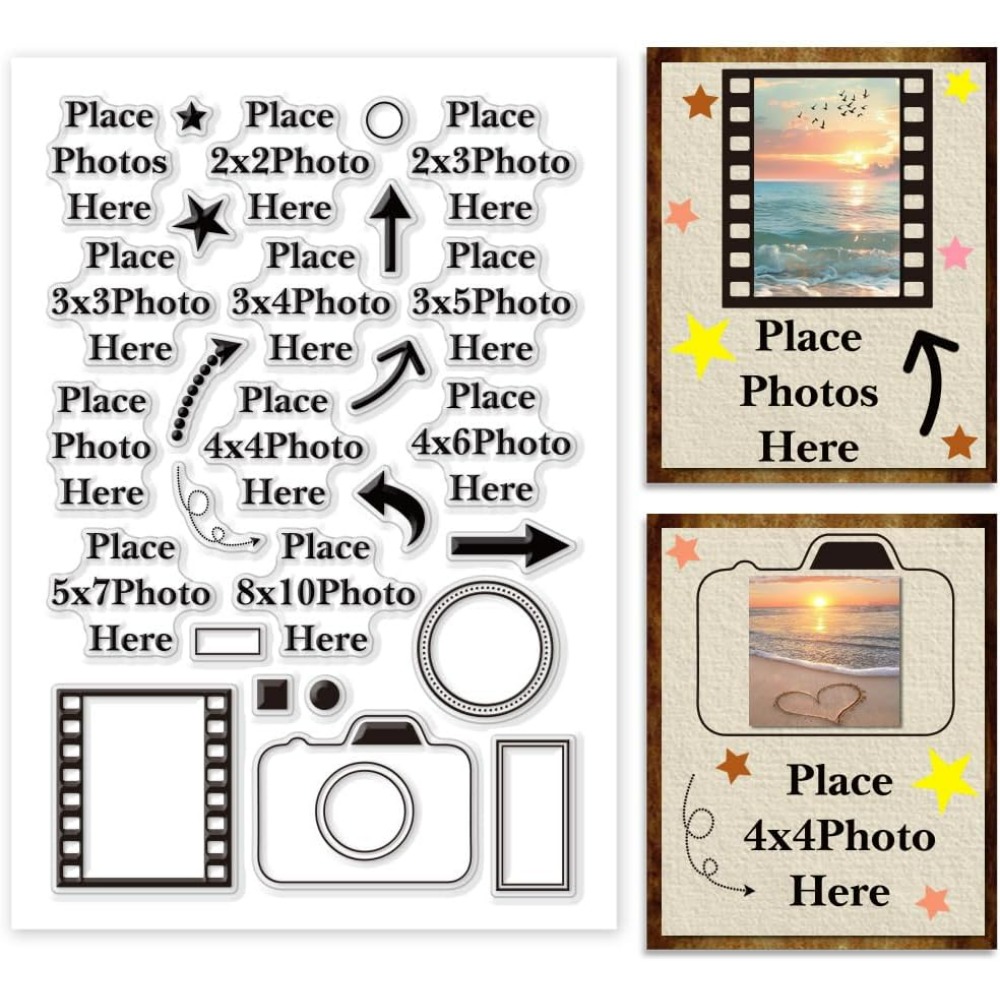 Photographic Memory - ここに写真を置きます クリアスタンプ 矢印 シリコーンカメラ ラバー画像フレーム 透明な画像サイズシール