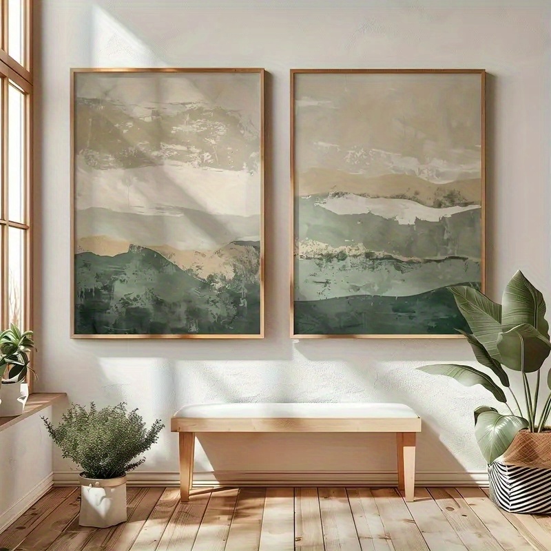 Photography Geometry - 2 ピース/セット侘び寂び抽象幾何学キャンバスプリント緑の山脈日本韓国スタイルの壁アートポスター家の装飾用