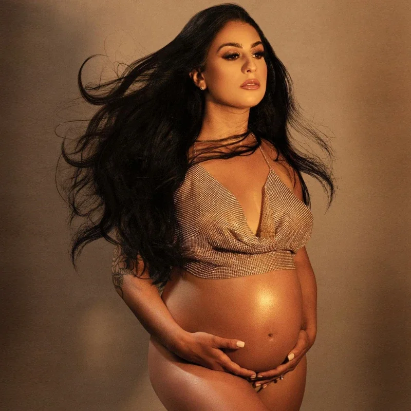 Photography Club - セクシーなチェーンマタニティフォト撮影用衣装、メタルスパンコールの個性的な妊婦用ドレス、サスペンダーベスト、妊婦に適したドレス
