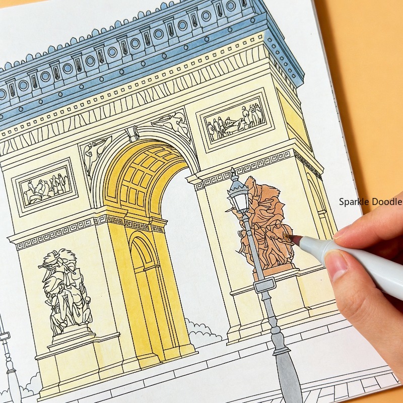 Photography Book - 高精細線画ぬりえブック、ヨーロッパ風景模様落書きブック、ストレス解消手描き画帳