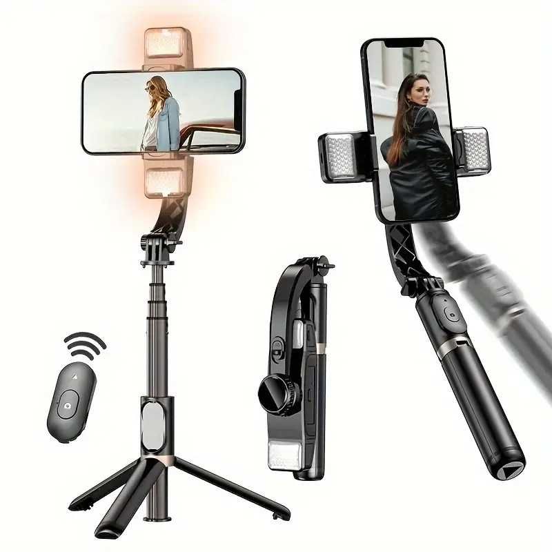 Photography Basics - 折りたたみ式ミニワイヤレス Bluetooth Selfie スティック三脚 LED 補助光シャッターリモコン付き