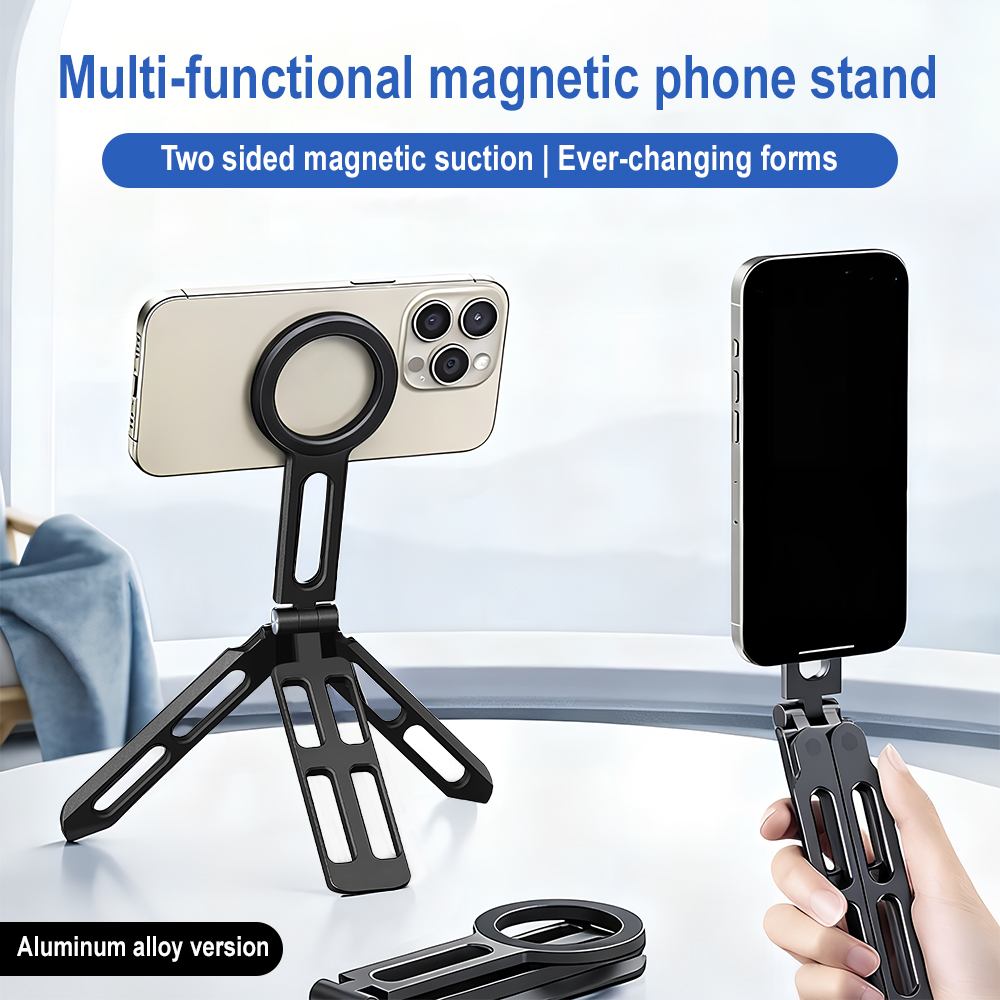 Photography Videos Free - マグネット式スマホホルダー 四軸360度回転 ° 回転折りたたみ式自撮り棒 アルミ合金製ポータブルポケット三脚スタンド Vlogライブ用