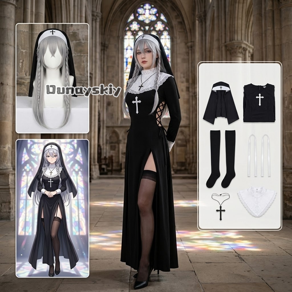KS*06オリジナル修道女コスプレ衣装 ブラックレースビスチ - Photography Japanese のレビューと価格