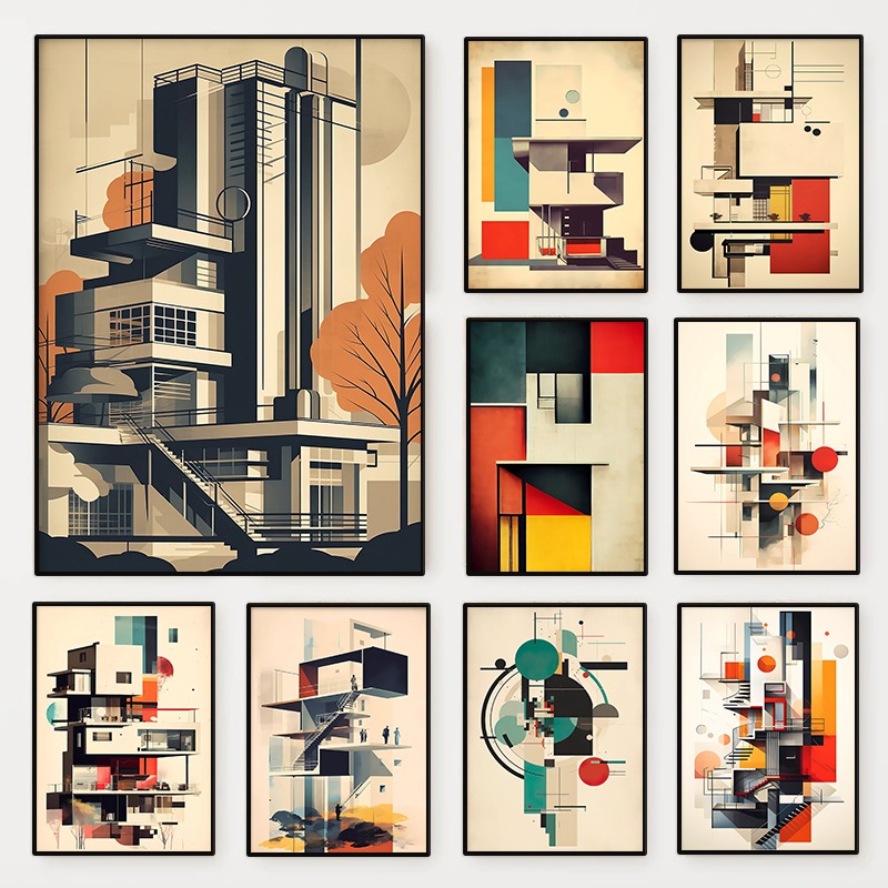 ヴィンテージミニマリストバウハウス建築スケッチポスター抽象幾 - Photography Geometry のレビューと価格