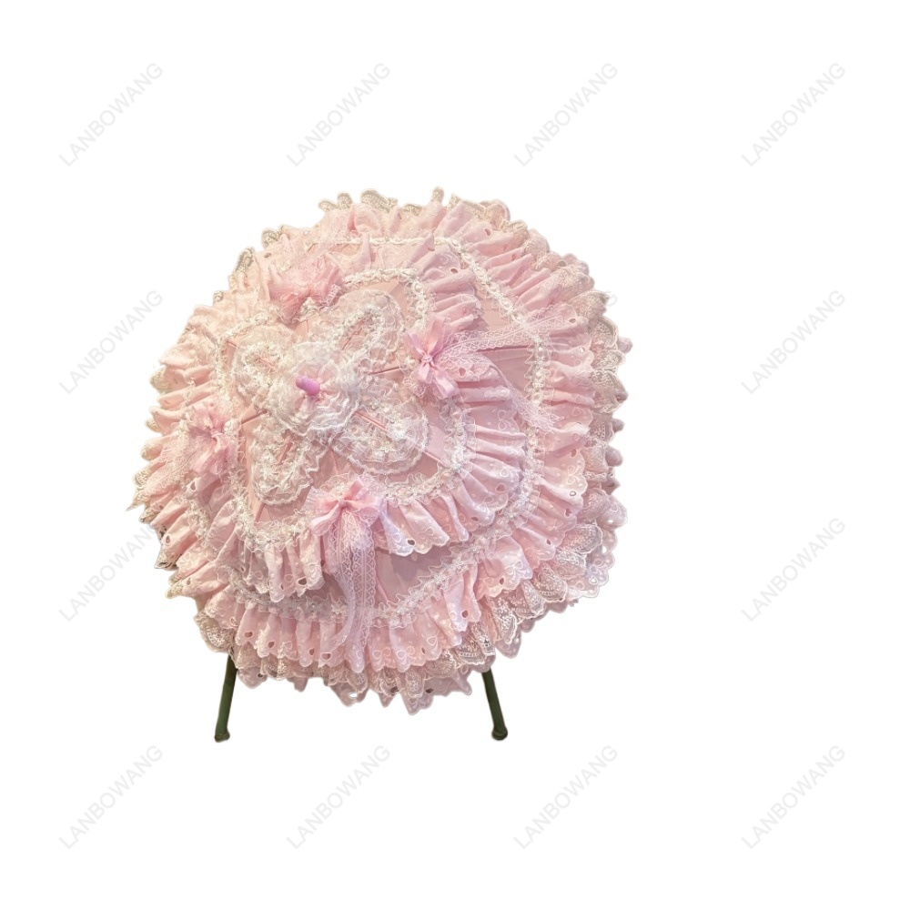 手作りのピンクの花柄ハート型レースパラソル ミニ西洋風装飾傘 - Photography Umbrella のレビューと価格