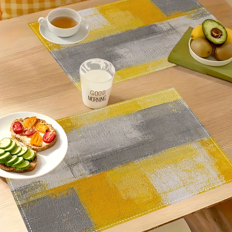 VIKAMA イエローグレー抽象油絵プレースマット、幾何学模 - Photography Geometry のレビューと価格