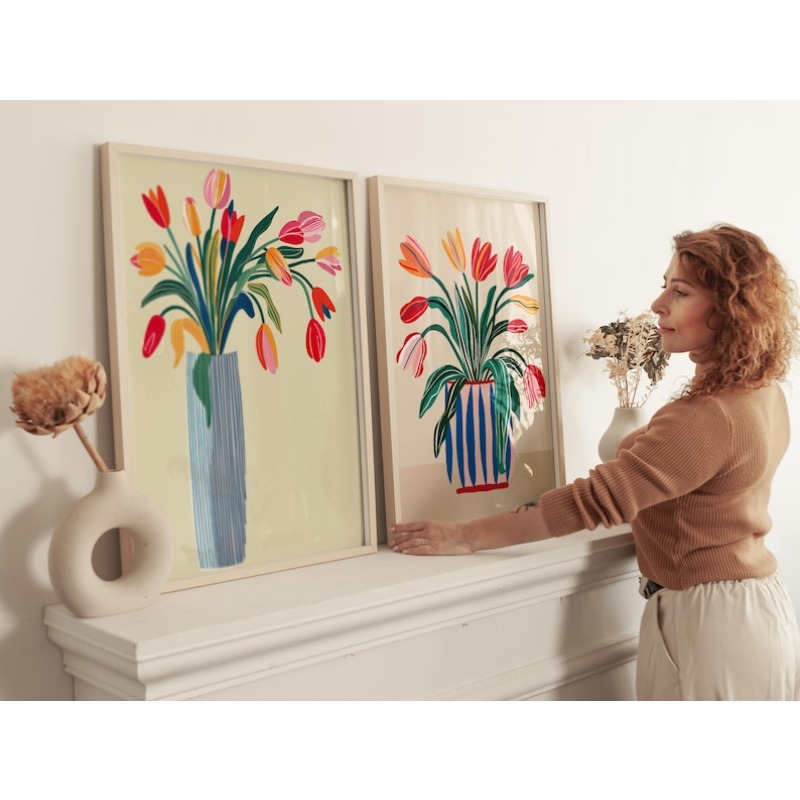 チューリップの花のキャンバスウォールアート2枚、フレームなし - Photography Design のレビューと価格