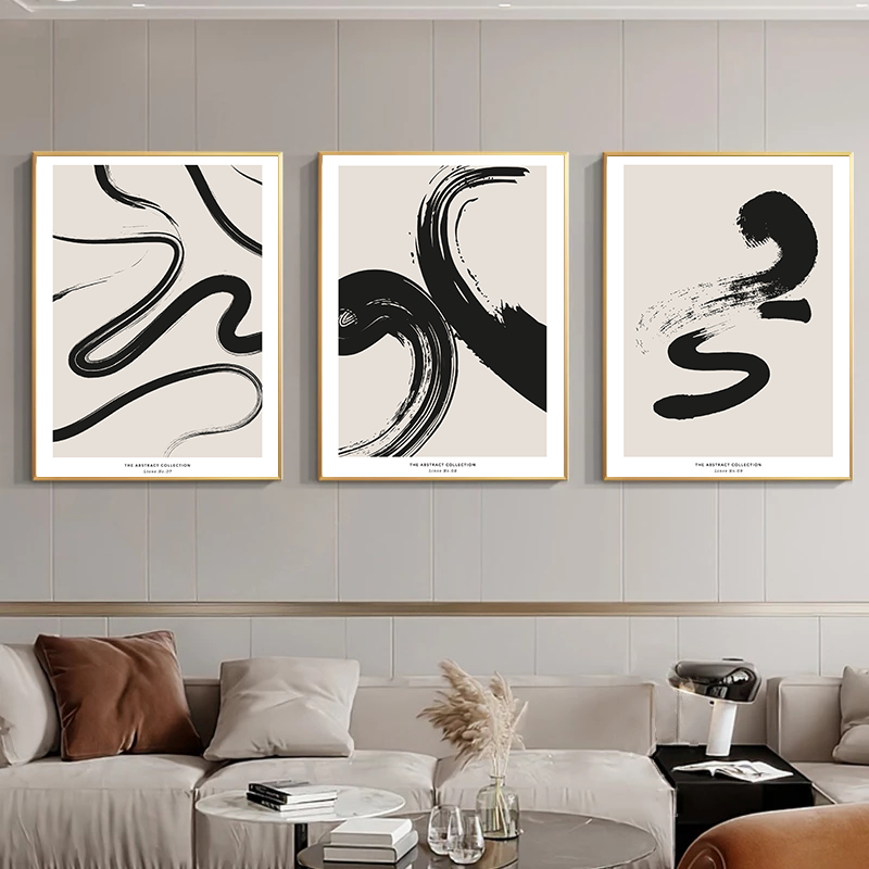 ミニマリストの絵画ストローク抽象的な壁アートプリント黒とベー - Photography Design のレビューと価格